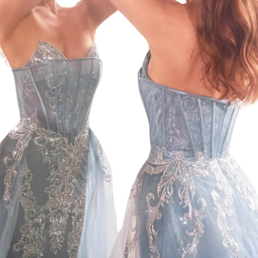 Ladivine J858 Prom Dress Smoky Blue Size 12_3